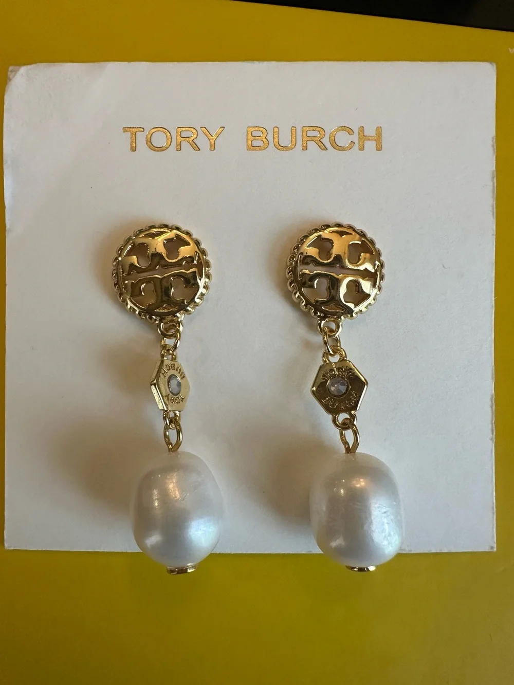 Tory Burch Rope Logo Pearl Drop Dangle Earrings